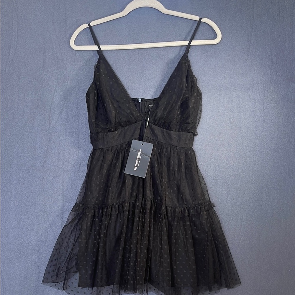 NWT PrettyLittleThing Black Sheer Polka Dot Mini Dress